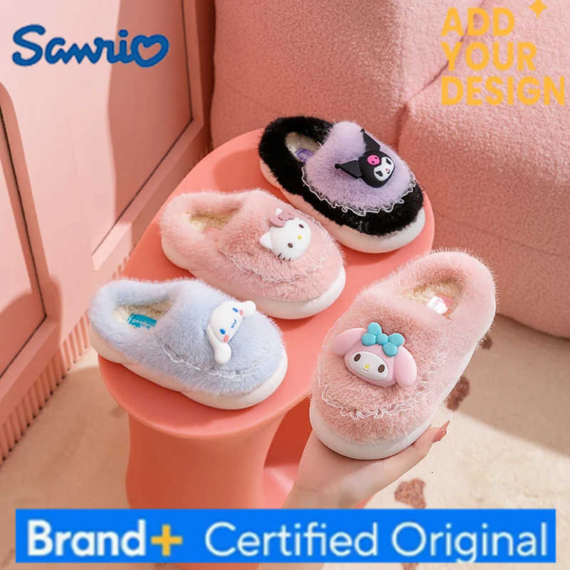 Sanrio Genuine childrens cotton slippers warm cotton shoes with fleece cartoon non-slip cotton slippers for girls H251223