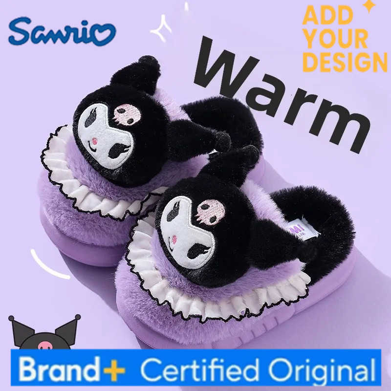 Sanrio 2025 Ladies Cotton Slippers Winter Home Kawaii Anime Cartoon Round Toe Casual Flat Warm Slippers H251223