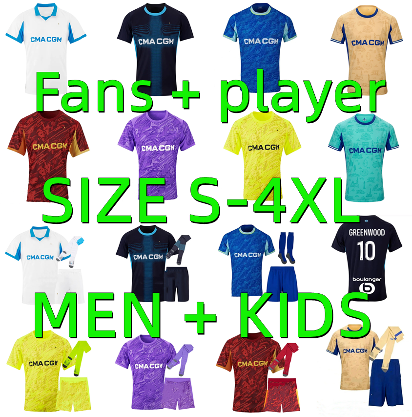 25 26 maillot de foot GREENWOOD marseilleES Soccer jerseys 2025 2026 RONGIER BALERDI ROWE BENNACER HOJBJERG OM Men KIDS football shirt hommes enfants Player version