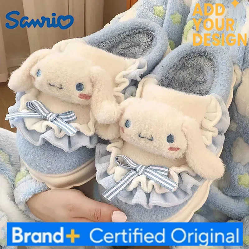 Sanrio Hot Hello Kitty Girl Cartoon Keep Warm Slippers Student Winter Thick Sole Fleece-Lined Child Non-Slip Cotton Slippers New H251223