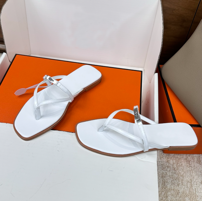 Miss Sandal Leather Women Flip Flops Leathers Flats Miss Classic Buckle Fine Straps Flats Summer Beach Flats Mule Slide Sandals For Woman 35-43EU