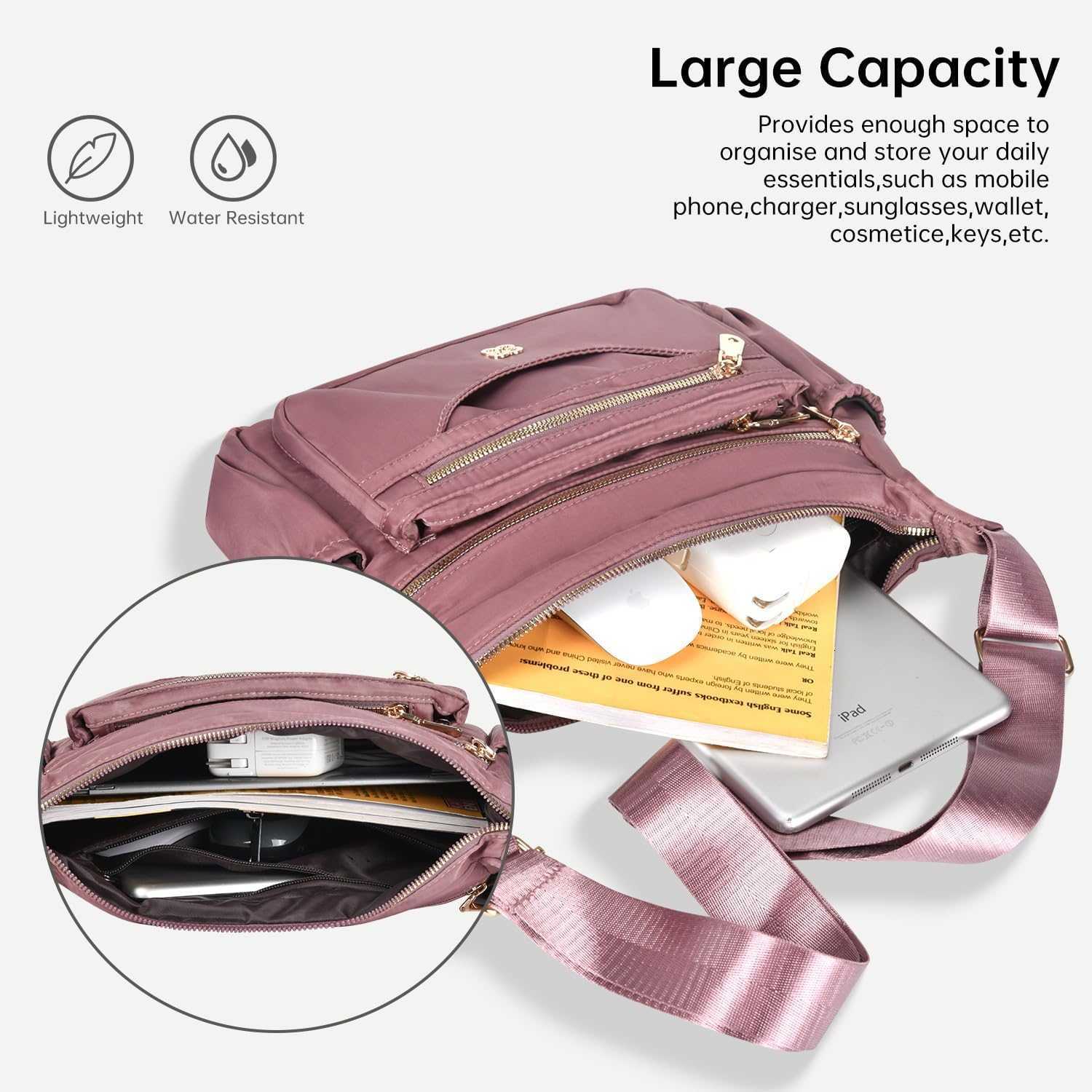 or Women Nylon Waterproof Shoulder Purse Crossbody Bag Lightweight Travel Bag with Multiple Pockets M251223