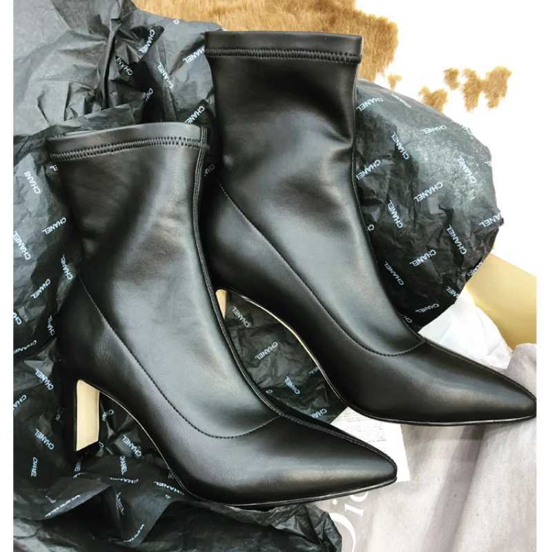 2024 Luxury Women Black Sock Boots Stiletto Thin High Heels Elastic knitting Boots Winter Stretch Fabric BootsT251223