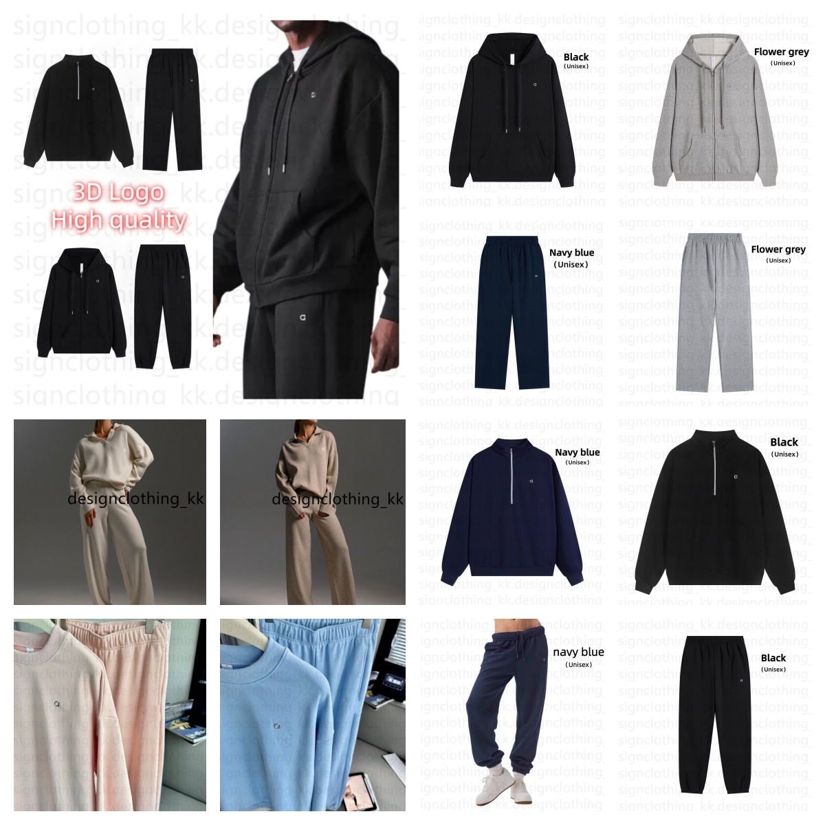 High quality Men Hoodie Women Yoga Set Casual zipper hoodie sets Oversized Sweatshirts 3D Logo Long Sleeve zipper sweatshirt Gym men Sweatshirts Joggers