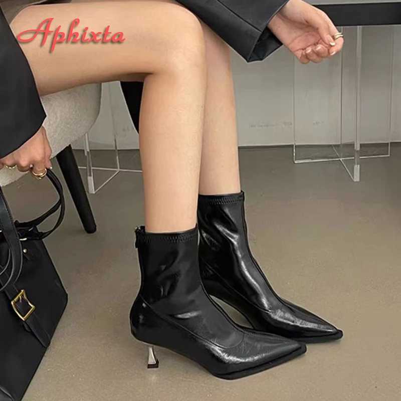 Aphixta Black Back Zipper Sexy Women Ankle Boots Spike Heel Pointed Toe Lady Footwear Shoes Women zapatos mujer 2025 tendenciaT251223