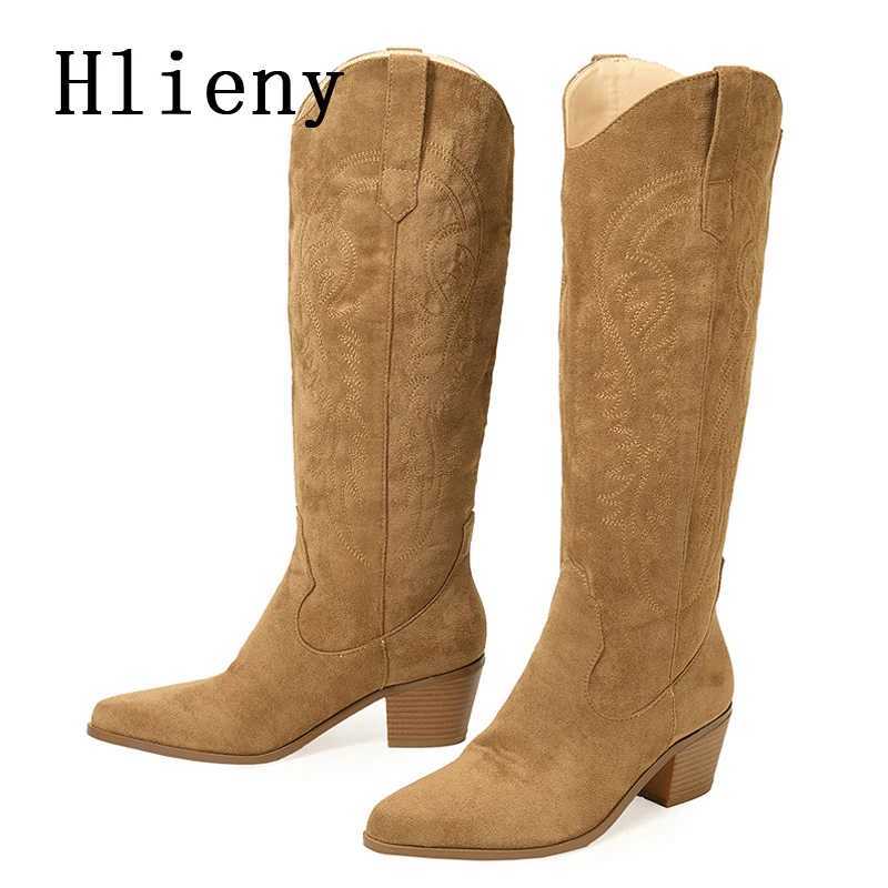 Hlieny 2025 New Retro Spring Winter Knee High Boots Women Comfy Walking Fashion Pointed Toe Female Western Cowboy Boot High HeelT251223