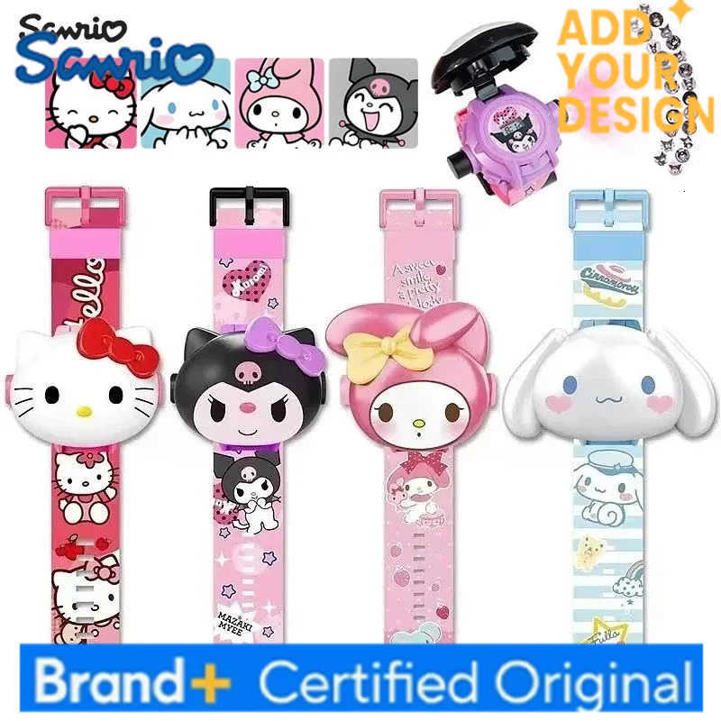 Sanrio Kawaii 3D Projection Digital Watch Kawaii Hello Kitty Kuromi Cinnamoroll Anime Action Figure Toy Watch Flip Popular Kids Toys H251223