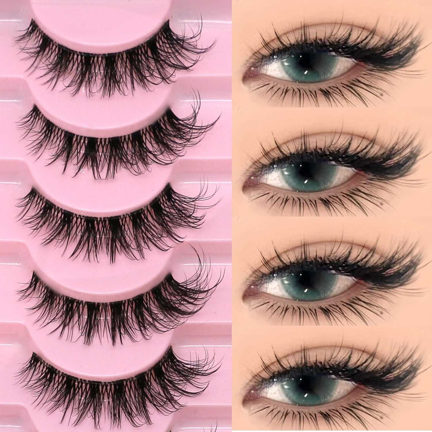 LASVIREY Cat Eye Lashes Natural Fluffy False Eyelashes Soft Wispy Natural Long Faux Mink Lashes Clear Band Lashes ExtensionT251223