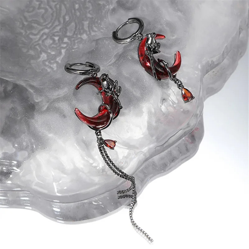 Red Moon Rose Earrings Women European American Style Personality Crystal Drop Pendant 251222