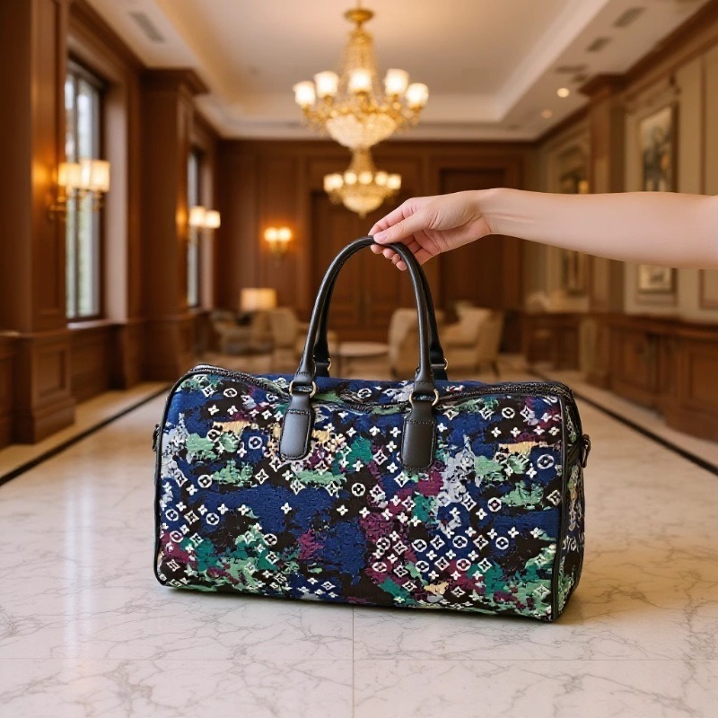 2025 New Classic Fitness Large Capacity Fashionable Trendy Printed Travel Bag For Woman and Man blue black