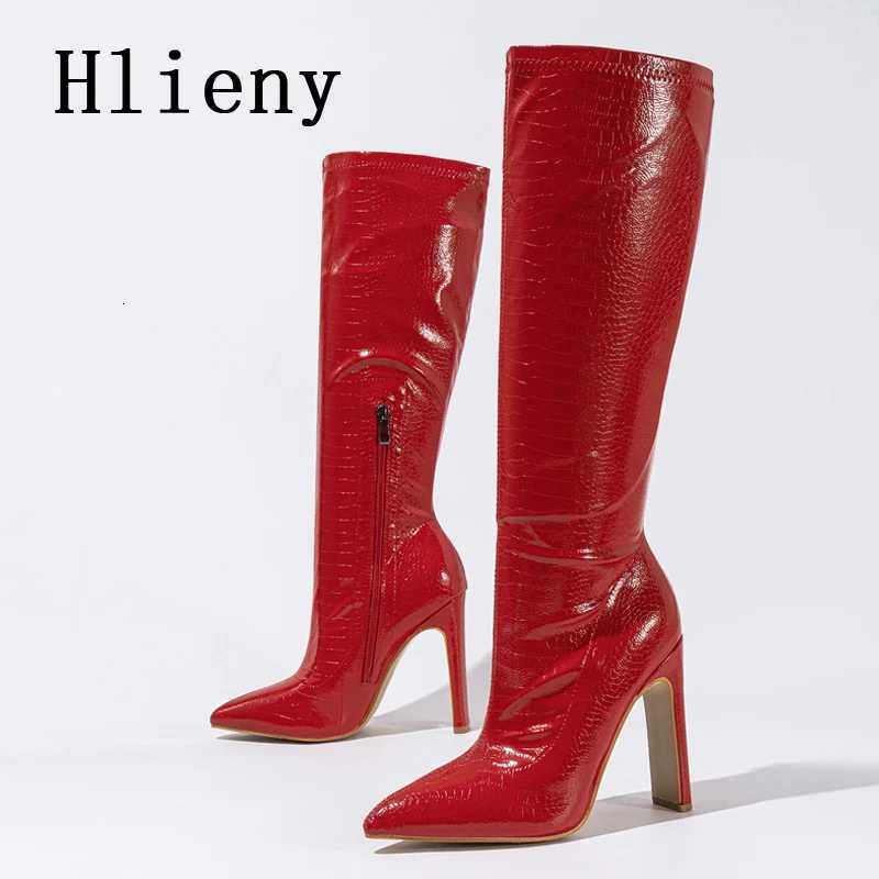 Hlieny Autumn Winter Fashion Women Knee High Motorcycle Boots Sexy Pointed Toe Square Heels Long Zipper Female Botas ShoesT251223