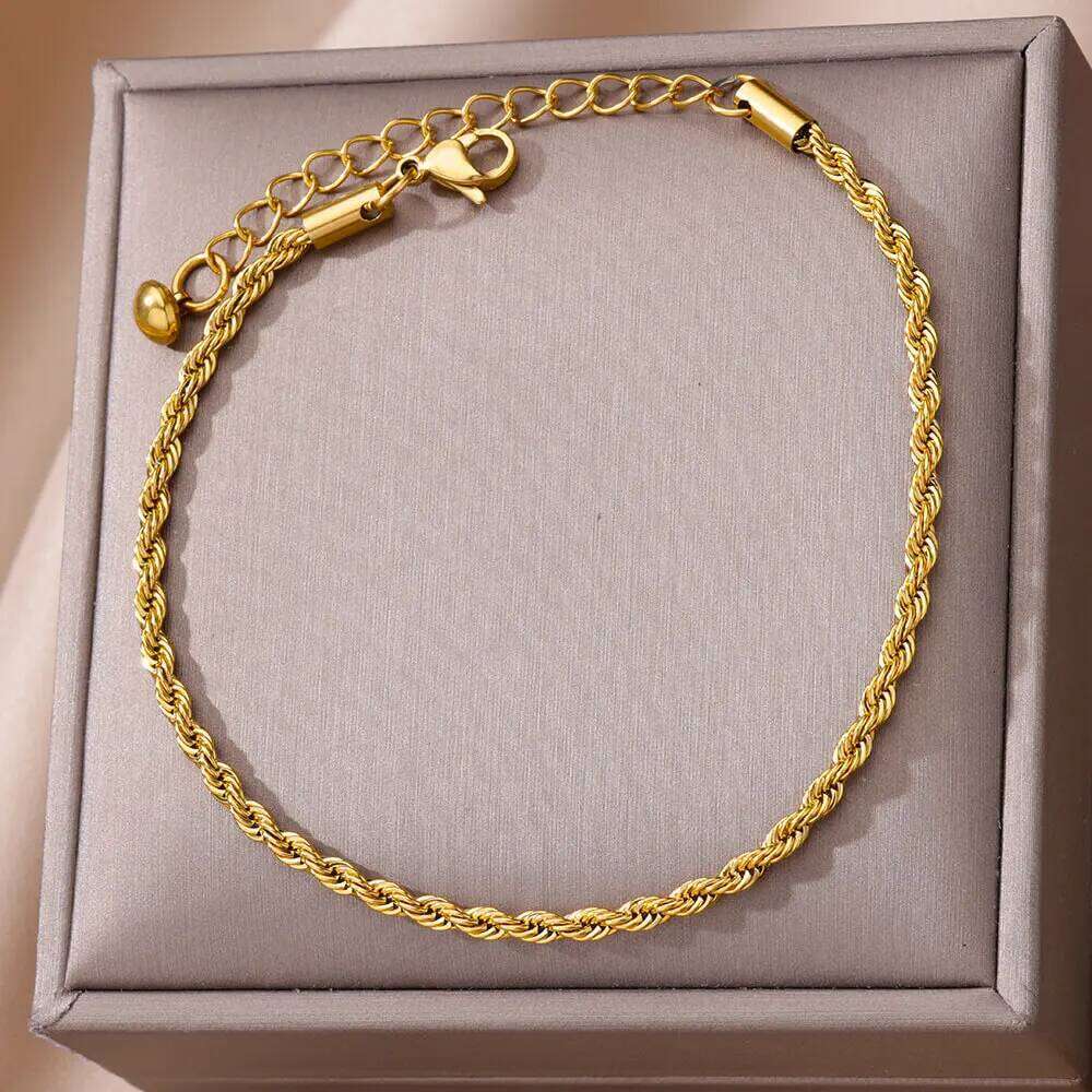 Stainless Steel Chain Anklets for Women Accessories Gold Color Ankle Bracelet Waterproof Anklet Summer Beach Boho Jewelry Gift 25H1223