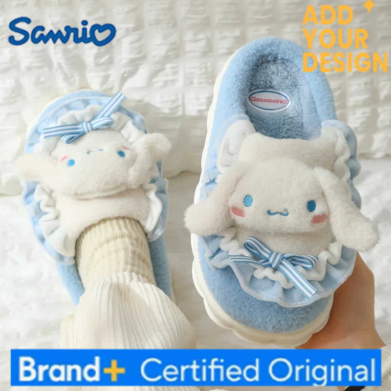 Sanrio KidsSlippers Cartoon Fluffy Keep Warm Winter Shoes For Children Anti-slip Thick Bottom Home Slipper Purple Blue Size 36-41 H251223