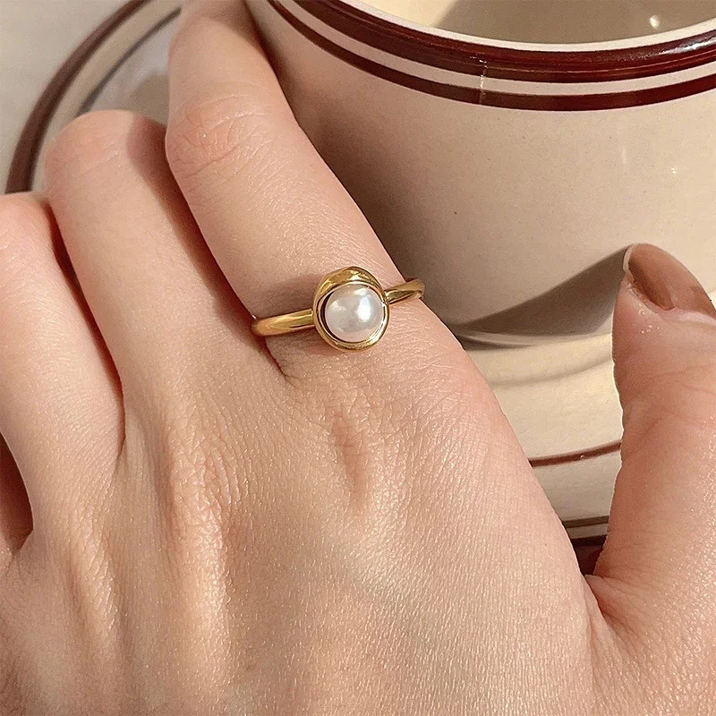 Natural Freshwater Pearl Rings For Women Stainless Steel Tarnish Free Gold Color Baroque Pearl Ring 251211