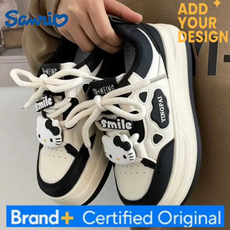 Sanrio Kawaii Hello Kitty Shoes Pink Platform Sneakers Women Vintage Vulcanize Spring Autumn Casual Tennis Female Flats Footwear New H25122311