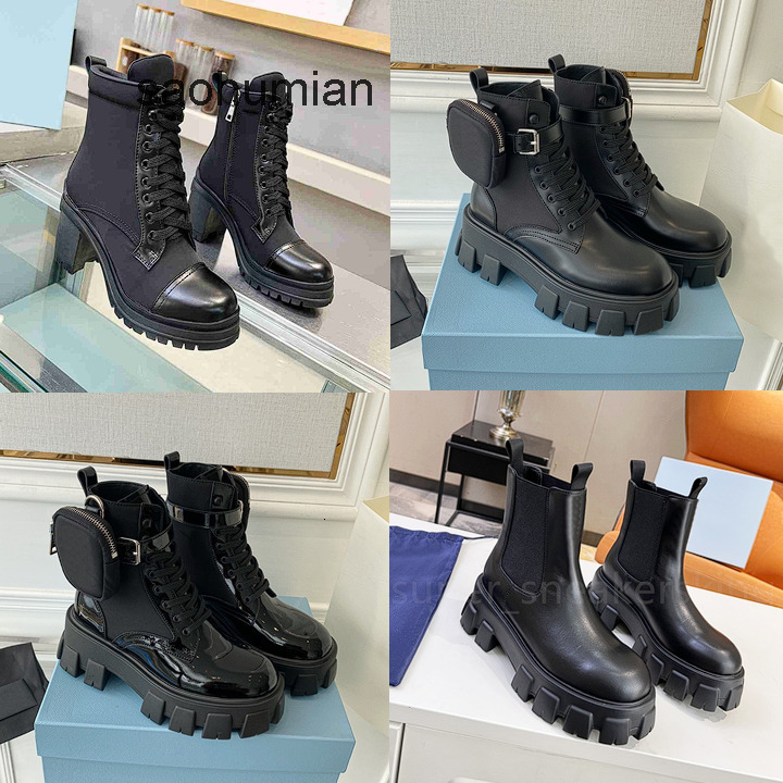 Designer Boots Men Women Stylish Monolith Combat Boots Detachable Nylon Pouch Outdoor Thick Bottom Mid-length Boots Size 35-46 pradaprada pradas pradashoe DLF8