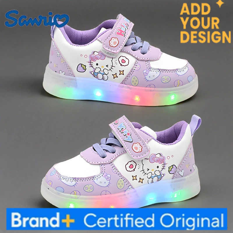 Sanrio Childrens Led Light Shoes Fashion Hello Kitty Girls Sneakers Cute Cartton Casual Shoes Breathable Kids Sport Shoes H251223