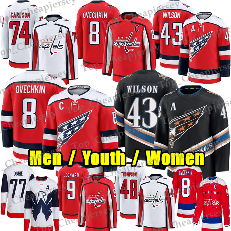 #8 Alex Ovechkin washingtons hockey jersey capital jersey #43 Tom WilsonS John Carlson Ryan Leonard TJ Oshie Logan Thompson Jakob Chychrun Charlie Lindgren jerseys