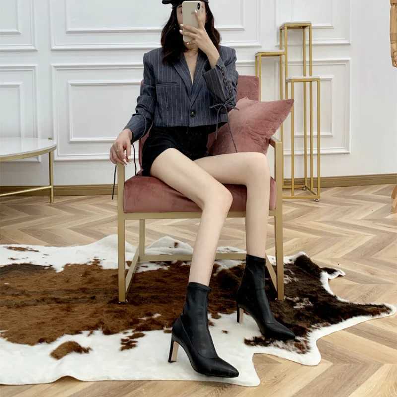 2024 Luxury Women Black Sock Boots Stiletto Thin High Heels Elastic knitting Boots Winter Stretch Fabric BootsT251223