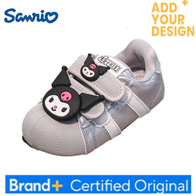 Sanrio KidsCasual Shoes Sneakers Cartoon Kuromi PU Leather Spring Shoes For Girls Anti-slip Breathable Velcro Silver Shoes Size 28-37 H251223