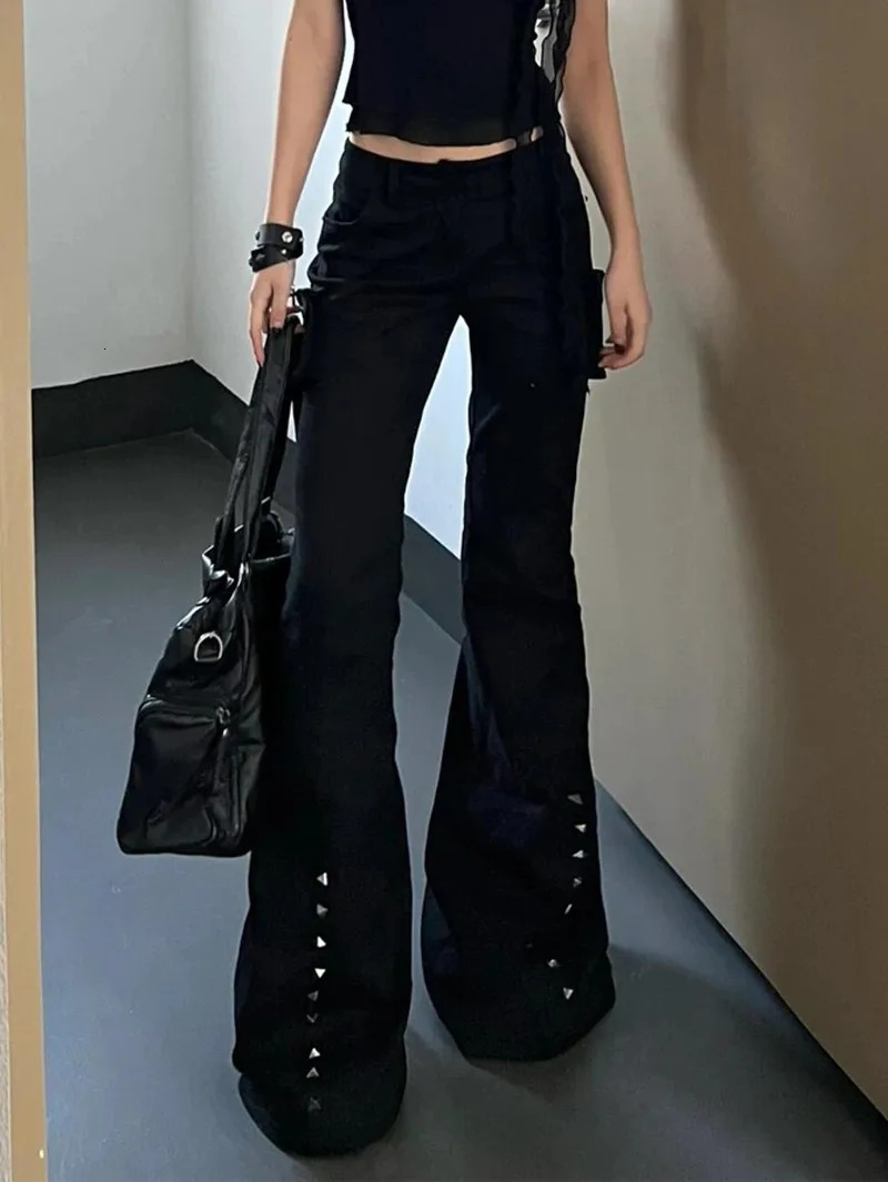 Harajuku High Waist Flared Jeans Black Kpop Retro Y2K Pants Womens Vintage Slim 2000s Skinny Denim Trouser Z260313