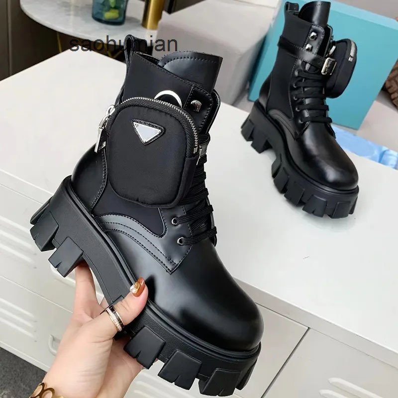 Designer Martin Platform Motorcycle Boots - Leather Nylon Patchwork Ankle Boots for Women - Fashion Runway Style pradaprada pradas pradashoe 4HFS