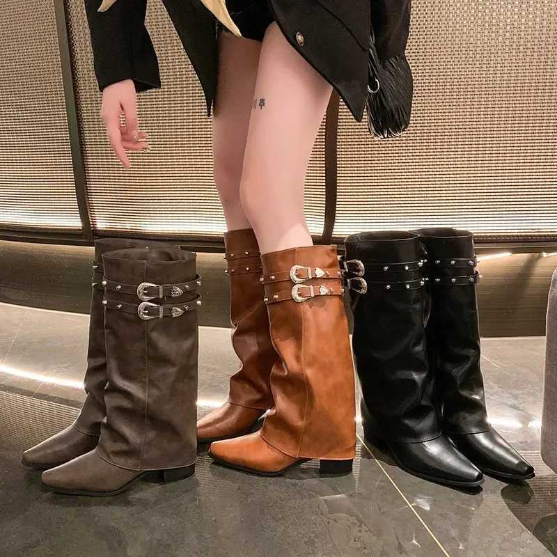 Luxury Designer Winter Women Western Cowboy Boots Fashion Ladies Elegant Knight Long Boots Square Heel Womens ShoesT251223