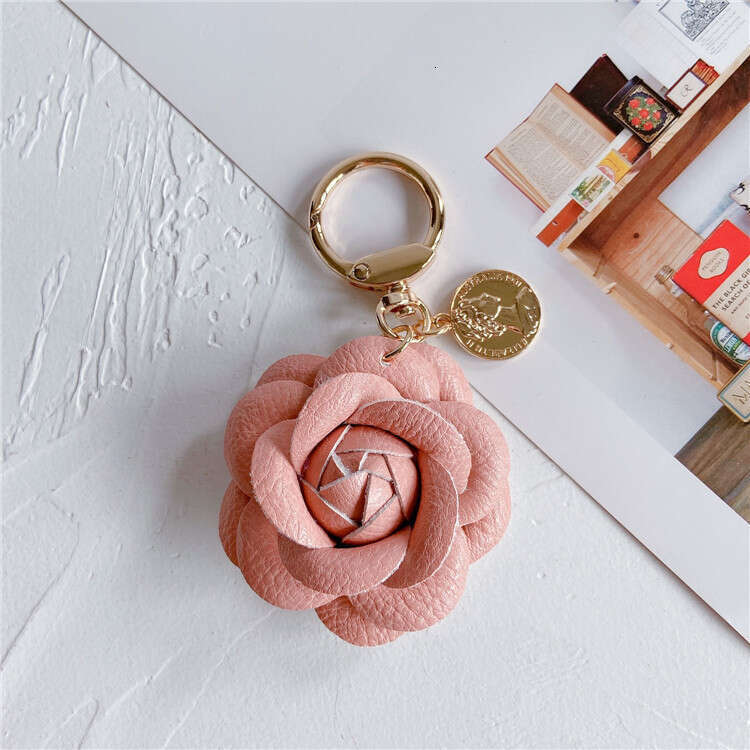Fashion Leather Camellia Car Cute Flower Backpack Pendant Accessory Personalized Keychain Ring for Women
