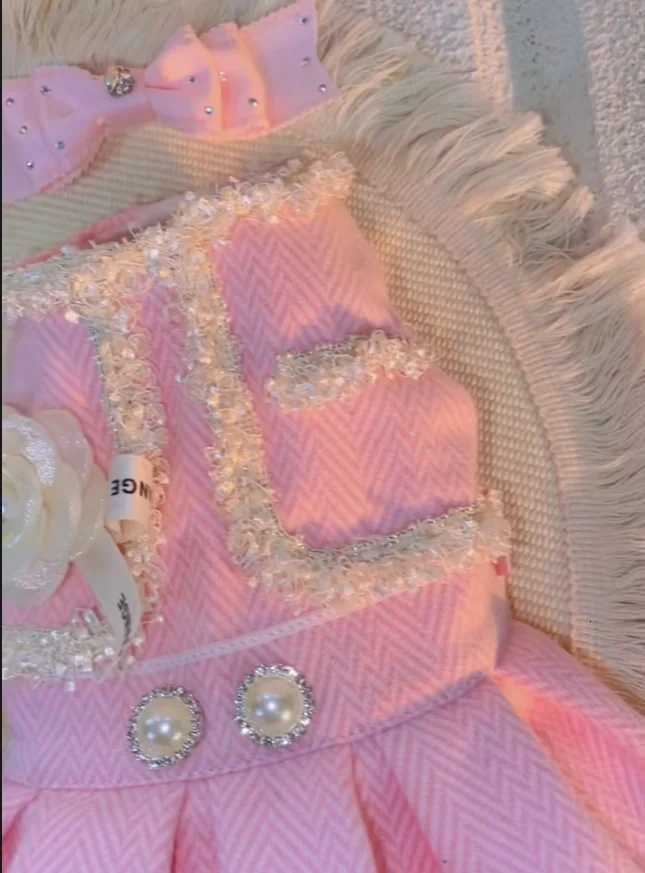Pink Luxury Pearl Magnolia Design High-End Custom Pet Dress Set Winter Clothes Suit For Small Dog Z251223