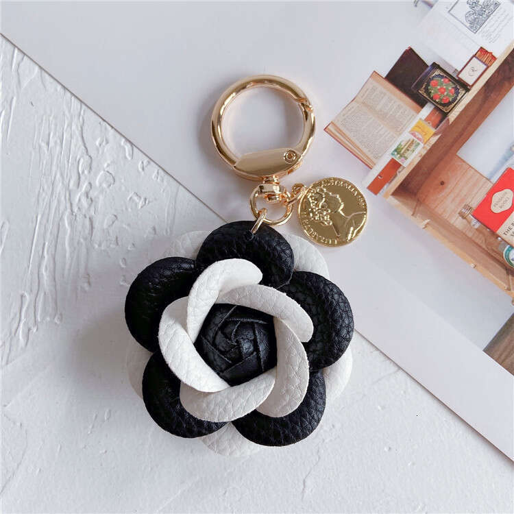 Fashion Leather Camellia Car Cute Flower Backpack Pendant Accessory Personalized Keychain Ring for Women