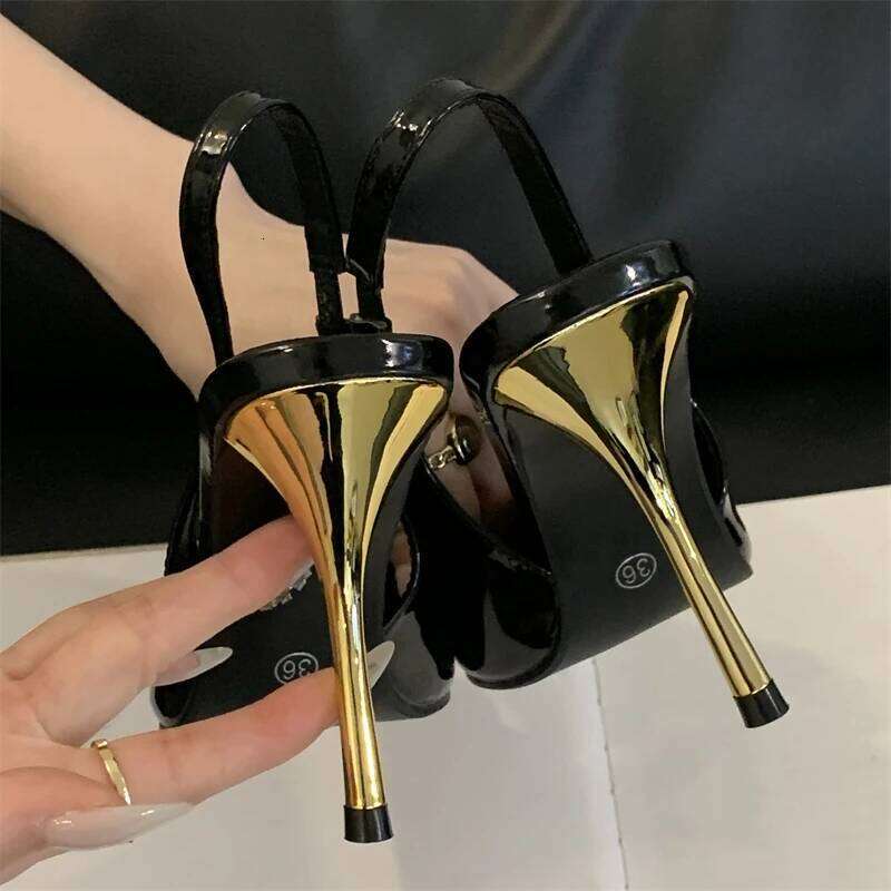 Eilyken Street Style Design Inlay Diamonds Woman Pumps Sandals Elegant Sexy Thin Heels Pointed Toe Banquet Prom Slingbacks Shoes