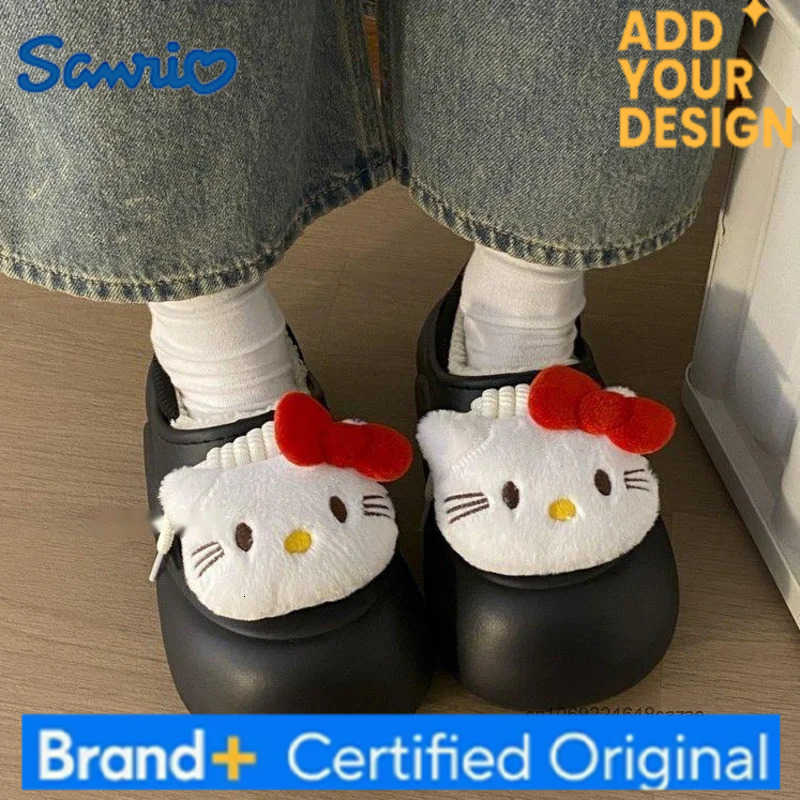 Sanrio Hello Kitty Autumn Winter Female Cotton Slippers Cute Warm Thick Sole Anti Slip Plush Slippers Japanese Style Kawaii Home Shoes H251223
