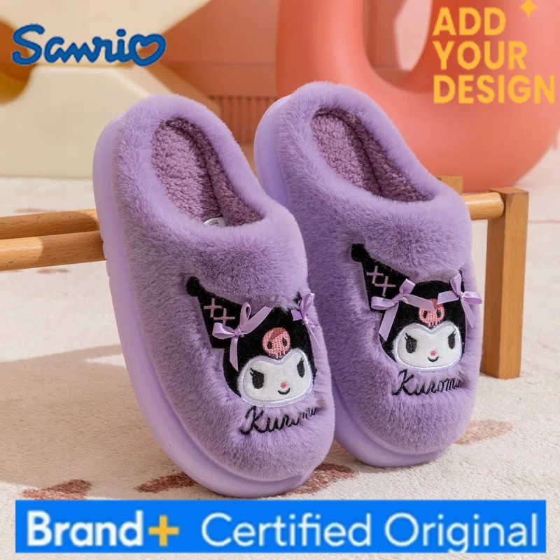 Sanrio New Cute Kuromi Hello Kitty Plush Womens Slippers Anime Parent-Child Home Interior Cotton Slippers Cartoon Girls Shoes H251223