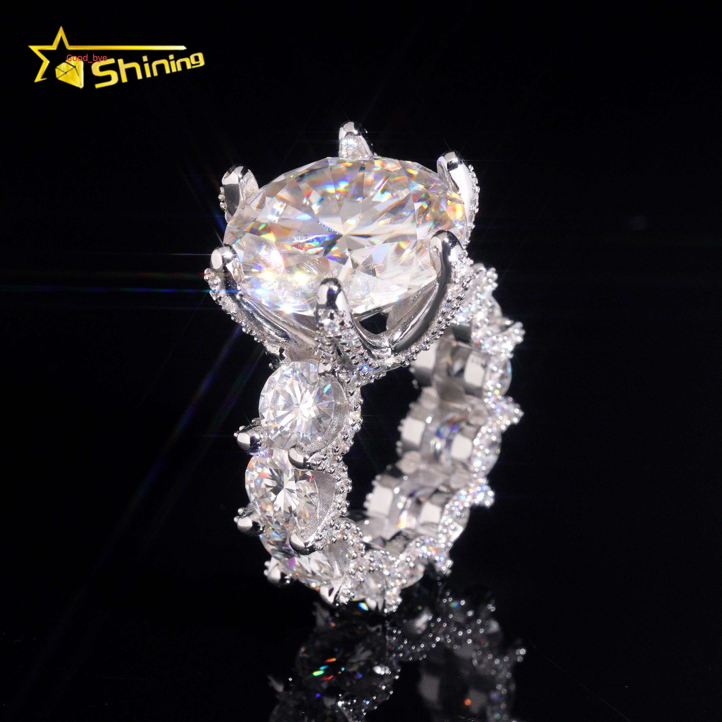 GRA Pass Diamond Tester Solid Sterling Silver 925 VVS Moissanite 20CT Luxury Fully Iced Out Women Wedding Ring Engagement Ring