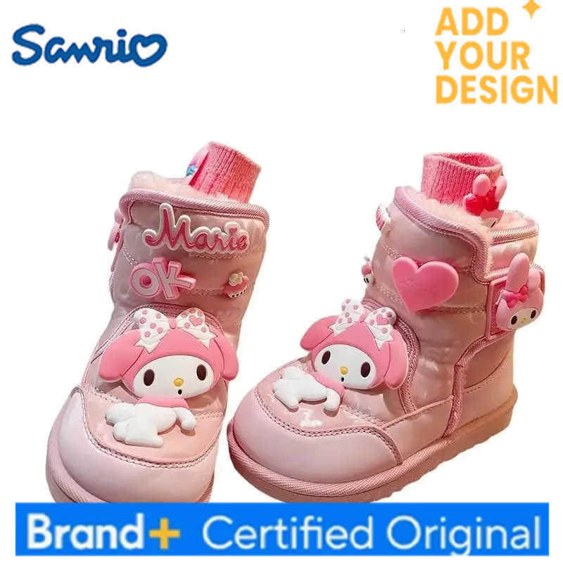 Sanrio My Melody Pink Snow Boots Anime Children Girl Mid-calf Cotton Boots Winter Velvet Thickened Waterproof Non-slip Loafers H251223