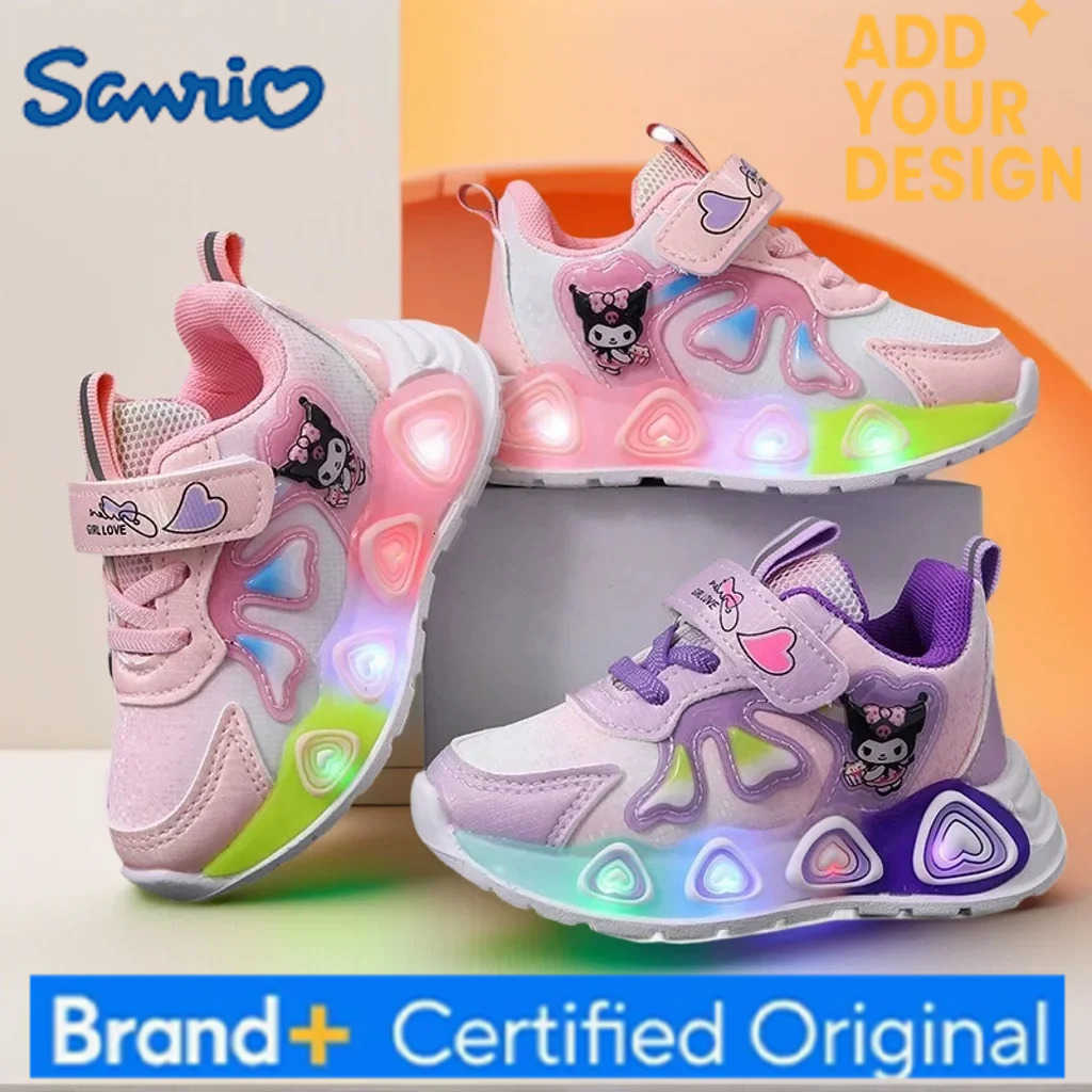 Sanrio 2025 New Kids Led Light Shoes Cute Catton Kuromi Sneakers Non-slip Casual Shoes Boys Girls Breathable Outdoor Sport Shoes H251223