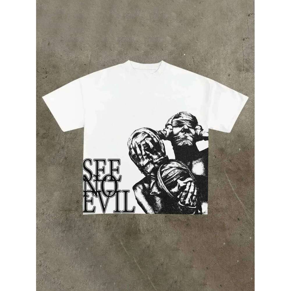 Summer Men Women Y2K Retro Graphic T-Shirt Cotton Soft & Breathable Loose Fit Tee with SEE NO EVIL Print Casual Streetwear X251223
