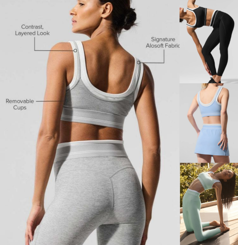 Yoga Airlift High Support Color Block Sports Bra Top Womens Color Block Pilates Workout Leggings Light Blue Bra Skirt Breathable Stretch Fabric Tennis Skirt Set