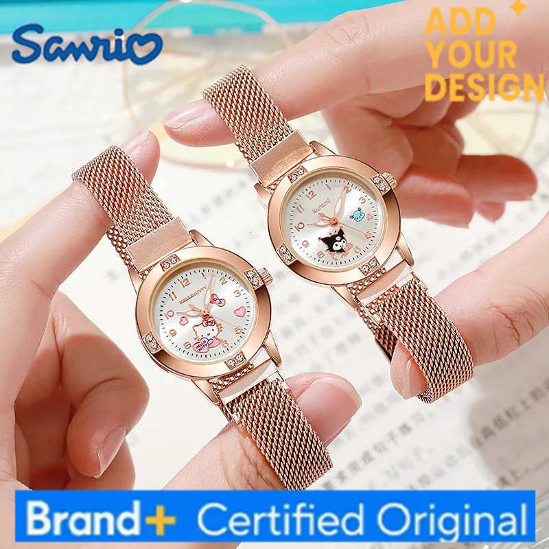Sanrio New Hello Kitty Diamond Watches Women Cat Bow Kawaii Pink Ladies Gold Sliver Metal Jewelry Cartoon Magnetic Watch Girls H251223
