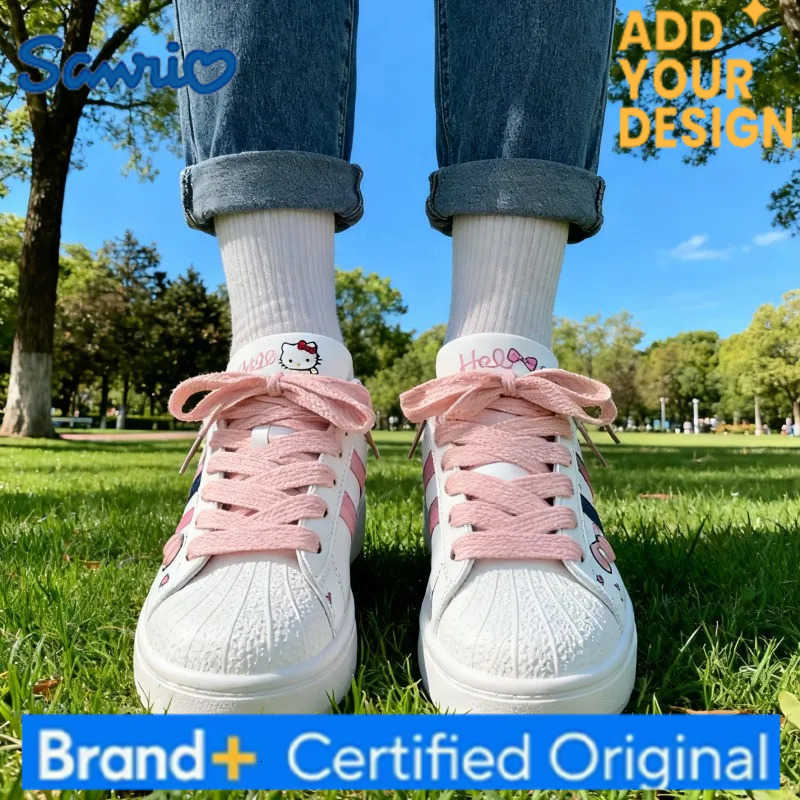 Sanrio KidsCasual Shoes Sneakers Cartoon Hello Kitty PU Leather For Girls Printed Anti-slip Breathable Blue Pink Shoes Size 26-37 H251223