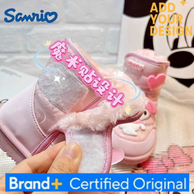 Sanrio My Melody Pink Snow Boots Anime Children Girl Mid-calf Cotton Boots Winter Velvet Thickened Waterproof Non-slip Loafers H251223