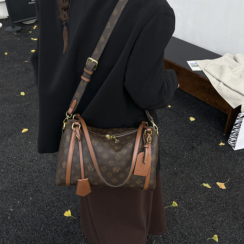 WK high-end fashion cylinder bag women's 2025 new retro printed pillow bag shoulder bag oblique span bag women