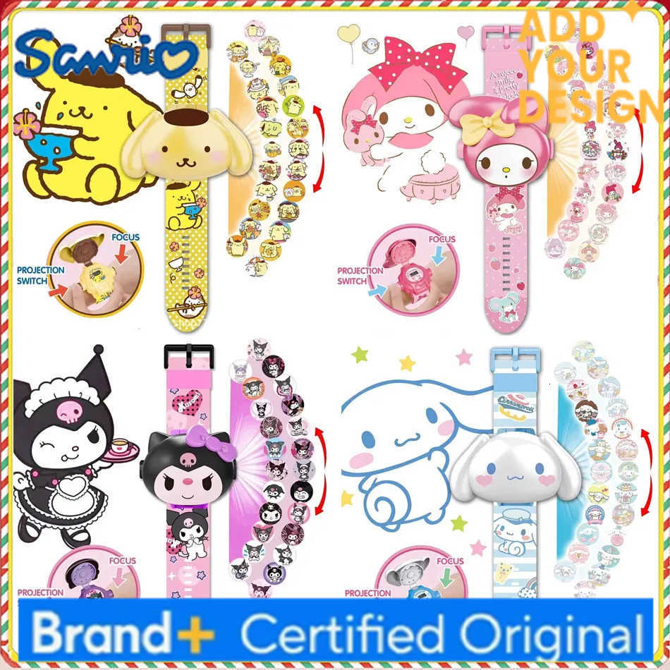 Sanrio Hello Kitty Toys Set 3D Projection Digital Watch Cinnamoroll Kuromi Melody Anime Action Figures Model Toy Kid Gift H2512231