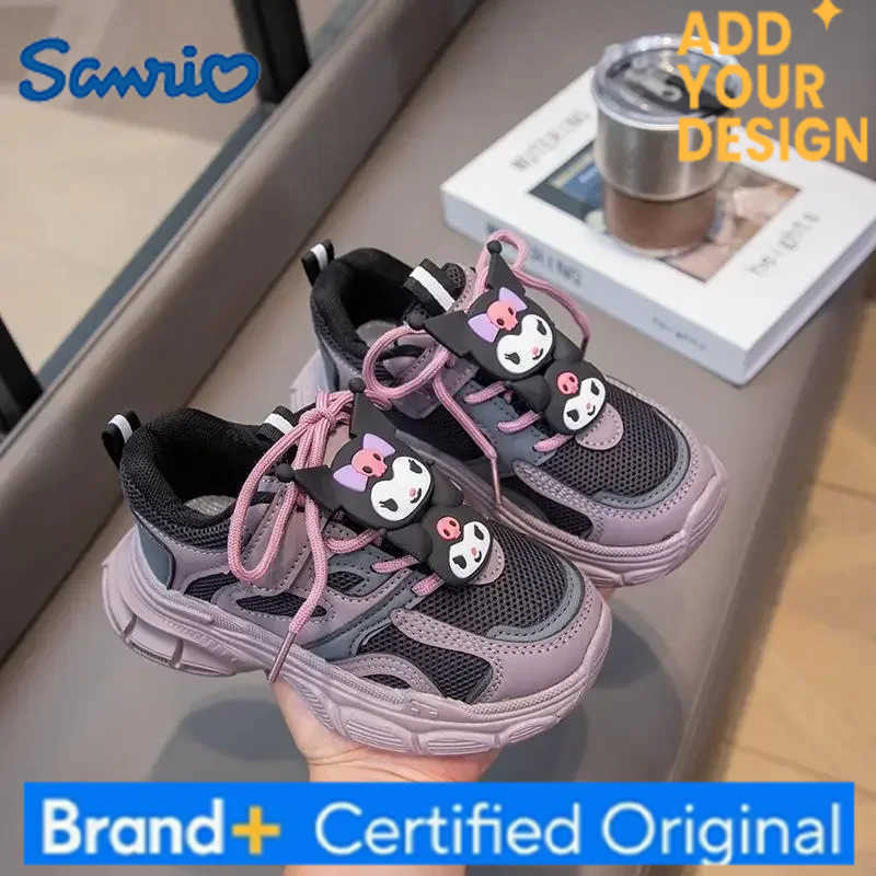 Sanrio 2025 Autumn New Children Sneakers for Girls Fashion Cute Kuromi Soft Comfortable Thick Sole Casual Light School Sports Shoes H251223