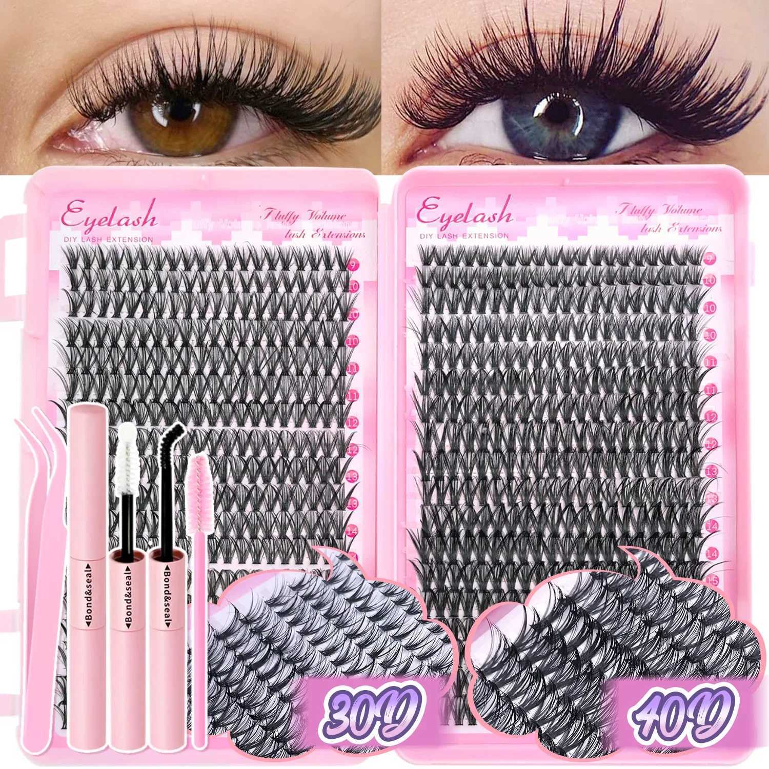 DIY Lash Extension Kit Clusters Individual Eyelashes Kit 9-16mm with Bond and Seal Wispy Natural Mange LashesT251223