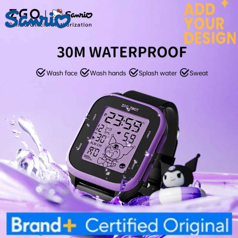 Sanrio Kuromi Kids digital watch For girls Square Sporty Waterproof Electronic watch Alarm clock Gift 878 H251223