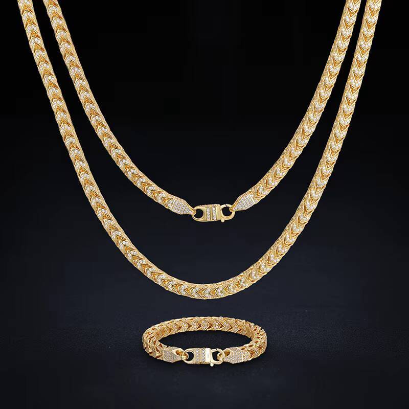 Hiphop Fine Jewelry S925 Sterling Silver Prong Iced Out Moissanite Diamonds 18K Gold Plated 6mm Franco Chain for Men