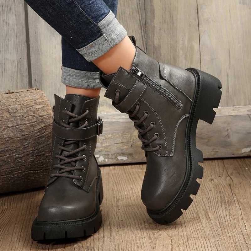 Platform Women Boots Fashion High Quality Women Ankle Boots Retro Round Toe Motorcycle Boots Punk Style Women Shoes Botas MujerT251223