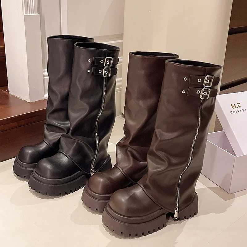 Short Thick Soled Womens 2025 Autumn New Brown British Style Knight Leg Boots Fashion TrendsT251223