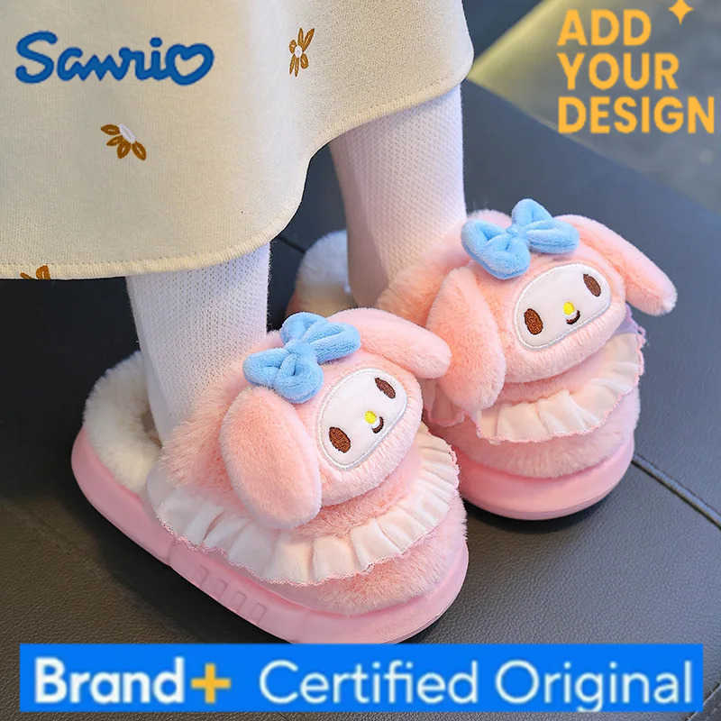 Sanrio Anime My Melody Autumn/winter Hello Kitty Cotton Slippers Cinnamoroll Cartoon Flat Plush Slippers Kuromi Warm Slippers Gift H25122311